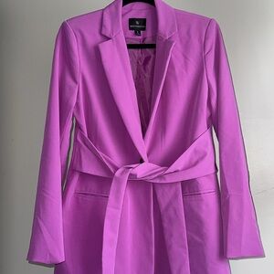 Worthington purple oversized blazer with tie and pockets